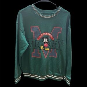 Vintage Embroidered Disney Mickey Mouse Athletic Green Crewneck Sweater Size L